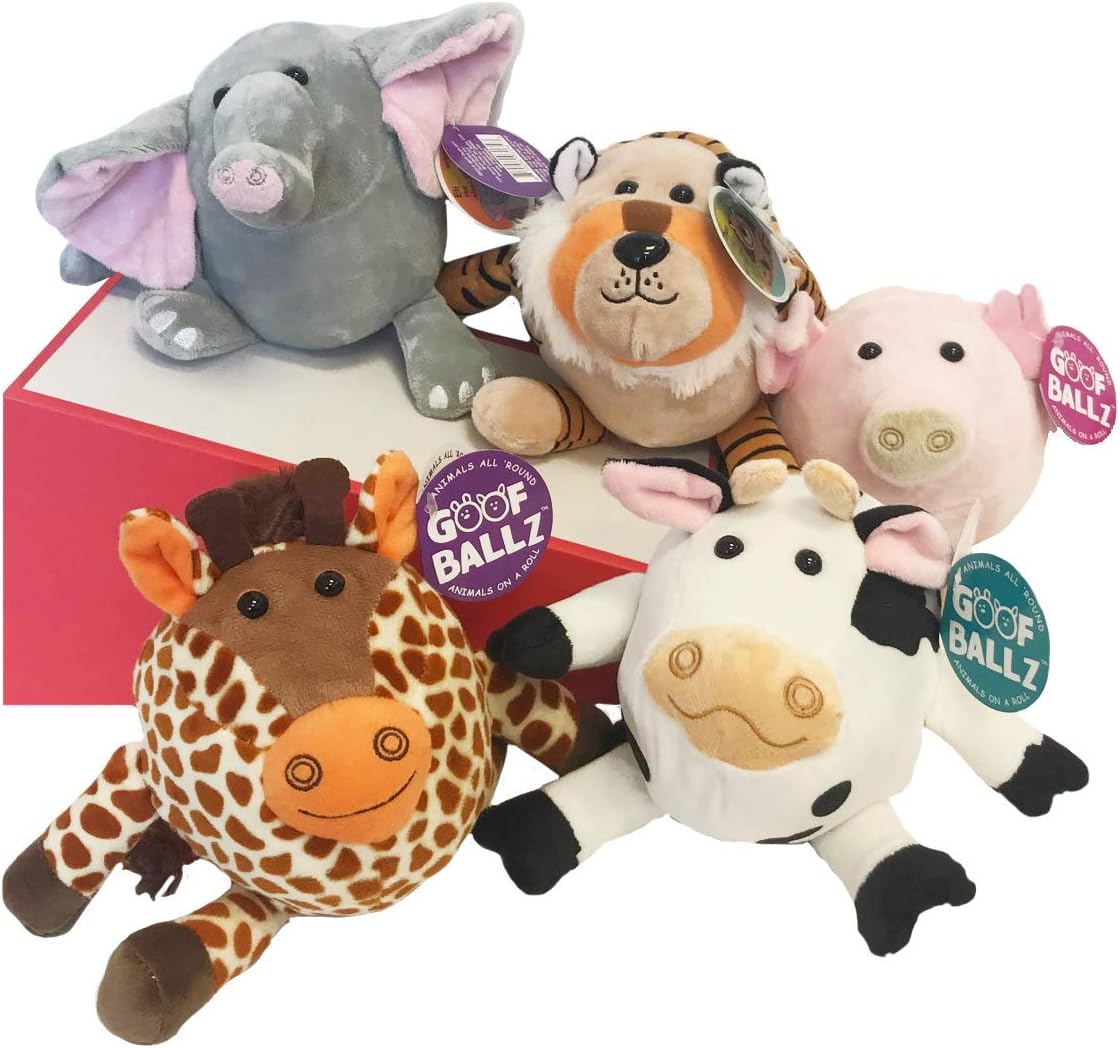 Goofballz Kids Stuffed Animals 5-Pack | Plush Farm and Jungle Animals for Boys and Girls All Ages | Soft, Cute and Cuddly Kids Toys | Stuffed Animal Bulk Bundle, 6 inches Each