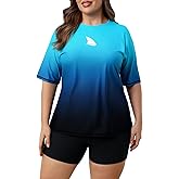 ALLTOKE Womens Plus Size Short Sleeve Rash Guard Sets Swim Shirts with Shorts UPF50+ Two Piece Swimsuit