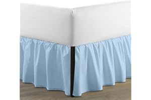 SKY BEDDINGS - Full Size Ruffled Bed Skirt with Split Corners - 14 Inch Drop Dust Ruffle Bed Skirt with Platform Three Sided Coverage - 100% Microfiber, Light Blue