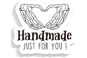 WUZYOU Halloween Business Stickers, Handmade Just for You Shipping Labels and Package Seals for Small Shops Online Stores Businesses, Skeleton Heart Shaped 200 PCS