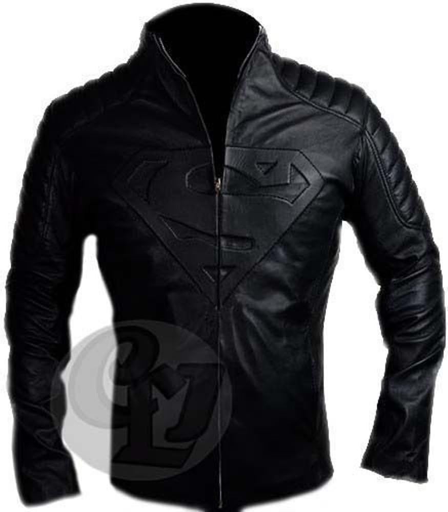 Superman Man of Steel & Smallville Real Leather Stylish Jacket Black Shield