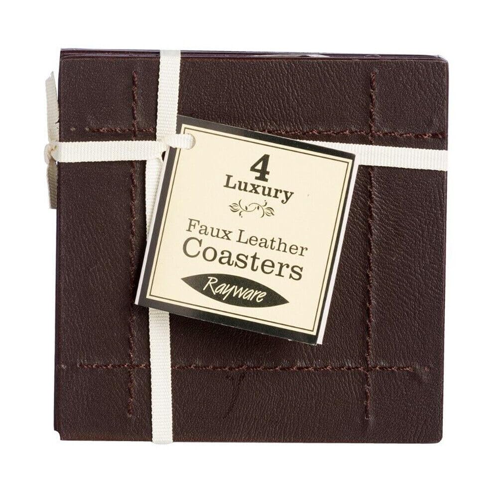 Rayware Faux Leather Stitch 4-Coasters, Brown