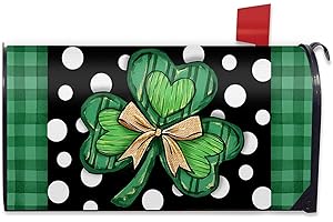 FBCOO St. Patrick's Day Mailbox Cover Magnetic Standard Size 21"x19", Shamrock Clover Polka Dot Spring Decorative Post Letter Box Wrap Decor, Plaid Farmhouse Irish Garden Yard Outdoor Decoration