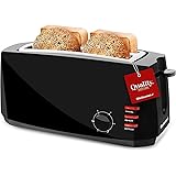 Elite Gourmet ECT4829B Long Slot 4 Slice Toaster, 6 Toast Settings Toaster Defrost, Reheat, Cancel Functions, Slide Out Crumb