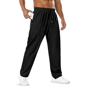 ASYJUMPD Mens Sweatpants Lightweight Quick Dry Straight Leg Hiking Pants 3 Zipper Pockets Drawstring Waist Athletic Pants
