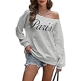 Lytiarul Paris Off The Shoulder Sweatshirt for Women Vintage Letter Graphic Print Casual Long Sleeve Shirt Pullover Tops