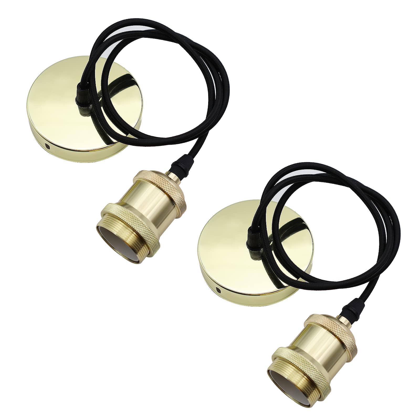 ZHIQIN 2 Pack Gold Pendant Light Fitting E27 Ceiling Rose Lamp Holder with 100cm Cable Modern Ceiling Fitting Set for Kitchen Dining Room