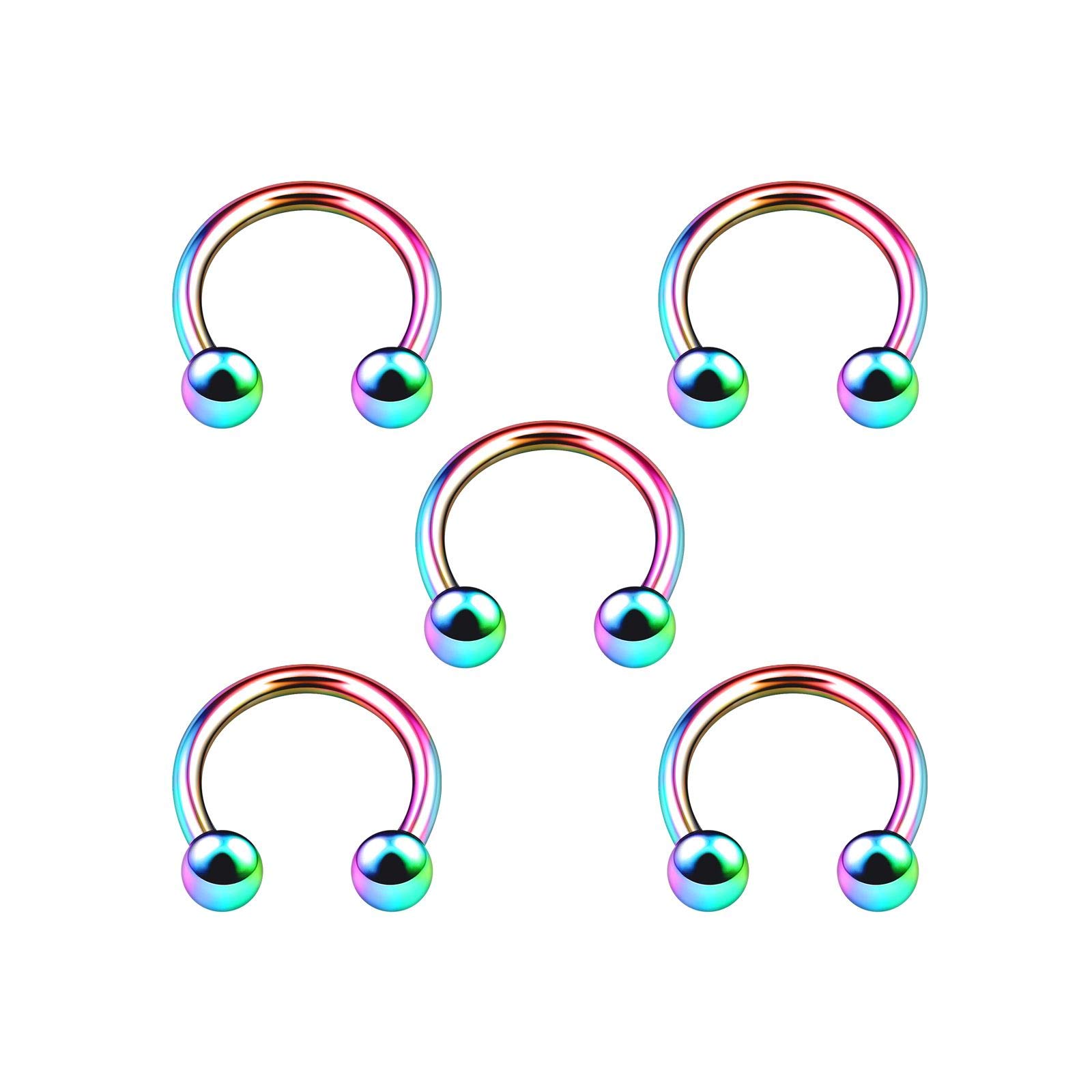 5PCS Anodized Rainbow Horseshoe Circular Barbell 16g 5/16 8mm 3mm Ball Helix Lip Tragus Earring Daith Piercing Jewellery 4970