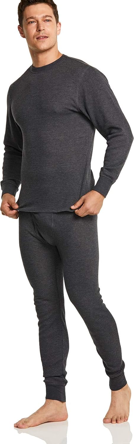 CQR 1 or 2 Pack Men's Long Sleeve Thermal Underwear Tops, Midweight Waffle Crewneck Shirt, Winter Cold Weather Thermal Shirts: Clothing