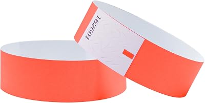 L LIKED 500 Pcs Neon Red Paper Wristbands Waterproof Security Event Bands