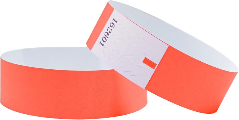 L LIKED 500 Pcs Neon Red Paper Wristbands Waterproof Security Event Bands