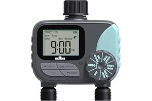 SZFZMZ Sprinkler Timer, Water Timer for Garden Hose, Programmable Hose Timer with Rain Delay/Manual/Automatic Watering System, Outdoor Irrigation Timer Controller for Lawn Yard, 2 Outlet
