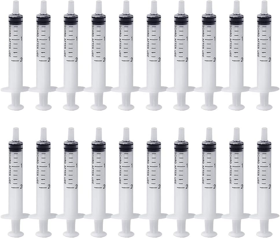 Syringe Toolkitworld 2ML Plastic Syringe for Pet Feeding Scientific Labs Measuring Watering Multiple Uses(20Pcs)