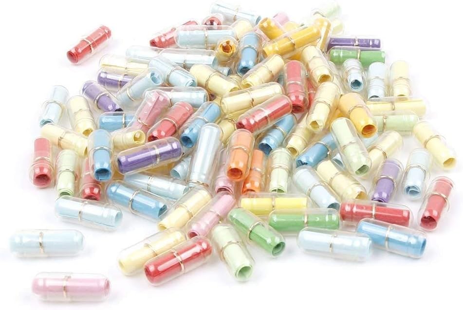 ISKYBOB 100 Pieces Lovely Mini Pill Shape Message Bottles Capsule Letter Whishing Bottles
