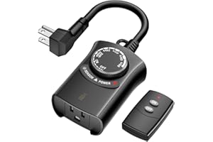 HBN Outdoor Light Timer with Remote Control, Waterproof Light Sensor Timer, 100 ft Wireless Range, 1 Grounded Outlet for Christmas Lights, 15A 1/2HP Heavy Duty