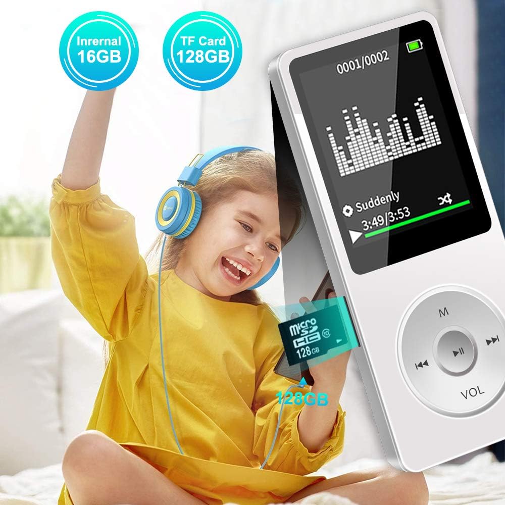 MP3 Player, 16GB Music Player with FM Radio, Voice Recording, E-Book, Game, Video Player, Portable Hi-Fi Lossless Sound Built-in Speaker MP3 Music Player, Support up to 128GB -White(Include Earphones): Home Audio & Theater