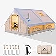Inflatable Camping Tents 8-10 Person,129 Square Feets Large Inflatable Camping Tent with Stove Jack,Blow up Tent with Mesh Windows & Pump,Easy Setup 4 Season Glamping Tents Waterproof