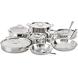 All-Clad Stainless Steel Tri-Ply Bonded Dishwasher Safe Cookware Set, 14-Piece, Silver