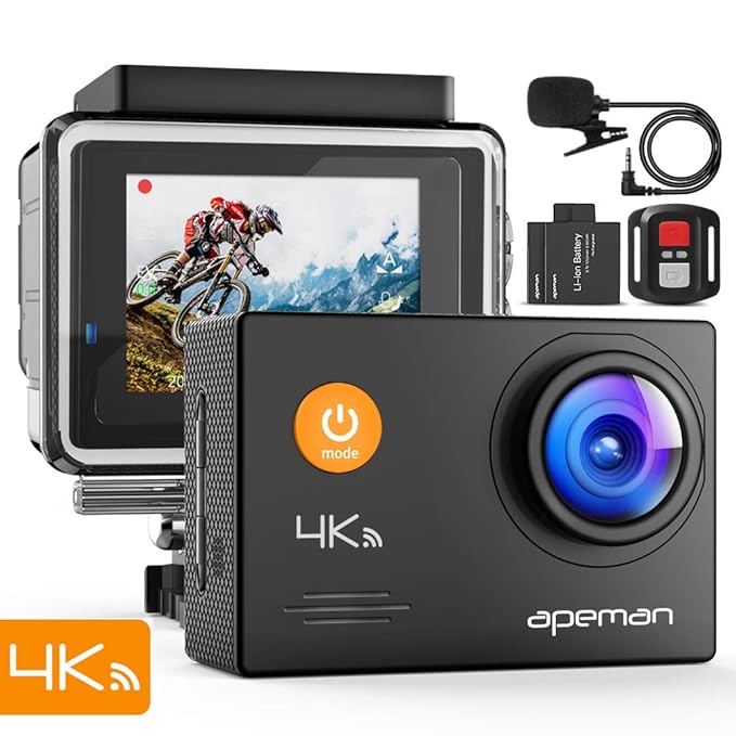 APEMAN A79 Action Cam 4K WiFi (16MP, Unterwasser 40m Wasserdicht, Fernbedienung und Externes Mikrofon)
