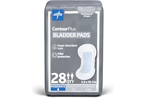 Medline ContourPlus Bladder Control Pad for Incontinence, Moderate Absorbency, Size 5.5 x 10.5, Bag of 28