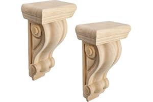 Woogim 2PCS Wood Carved Corbel Ceiling Corner Decor Millwork Corbel Decorative Traditional Pilaster Corbel 2.36" T 3.94" W 7.01" H