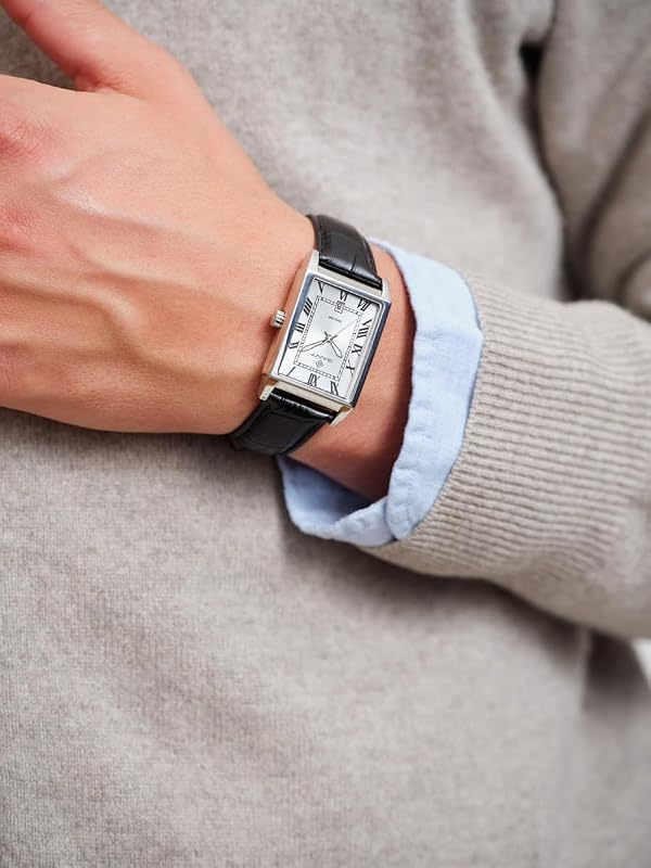 G197001 Staten Island - Reloj de Pulsera para Hombre, Caja de Acero Inoxidable, Correa de Piel Negra con Aspecto de cocodrilo, Movimiento de Cuarzo japonés, Fecha, 5 ATM