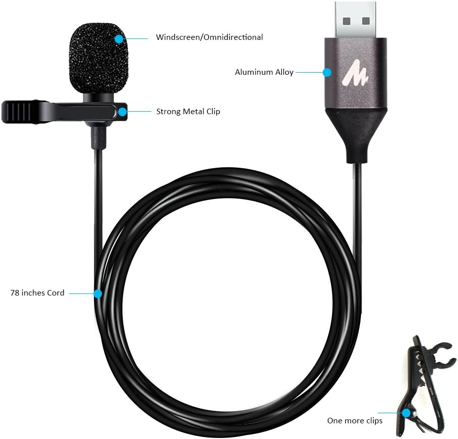 USB Lavalier Microphone-MAONO AU-UL10 192kHz/24bit Omnidirectional Lapel Mic Hands Free Shirt Collar Clip-on Microphone for PC Computer, Laptop, YouTube, Skype Recording, Live Broadcasting: Home Audio & Theater