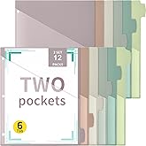 Epakh 12 Pcs Binder Dividers for 3 Rings Binders Index Dividers with Two Clear Pockets Plastics Sheets Protectors with Tab Labels for School Office Organization (Morandi)