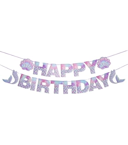 POP Parties Mermaid Under The Sea Happy Birthday Banner - Watercolor Pennant For Pool Party - View #10