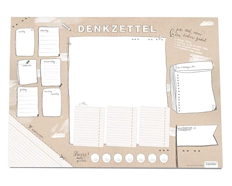 Für Listenfreaks! Große XXL A2 Schreibtischunterlage DENKZETTEL | Papier zum Abreißen | 42x59 cm, 25 Blatt Schreibunterlage A