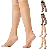Aaronano 4 Pairs Knee High Stockings for Women Anti-Slip Cotton Sole Nylons Sheer Socks with Wide Calf
