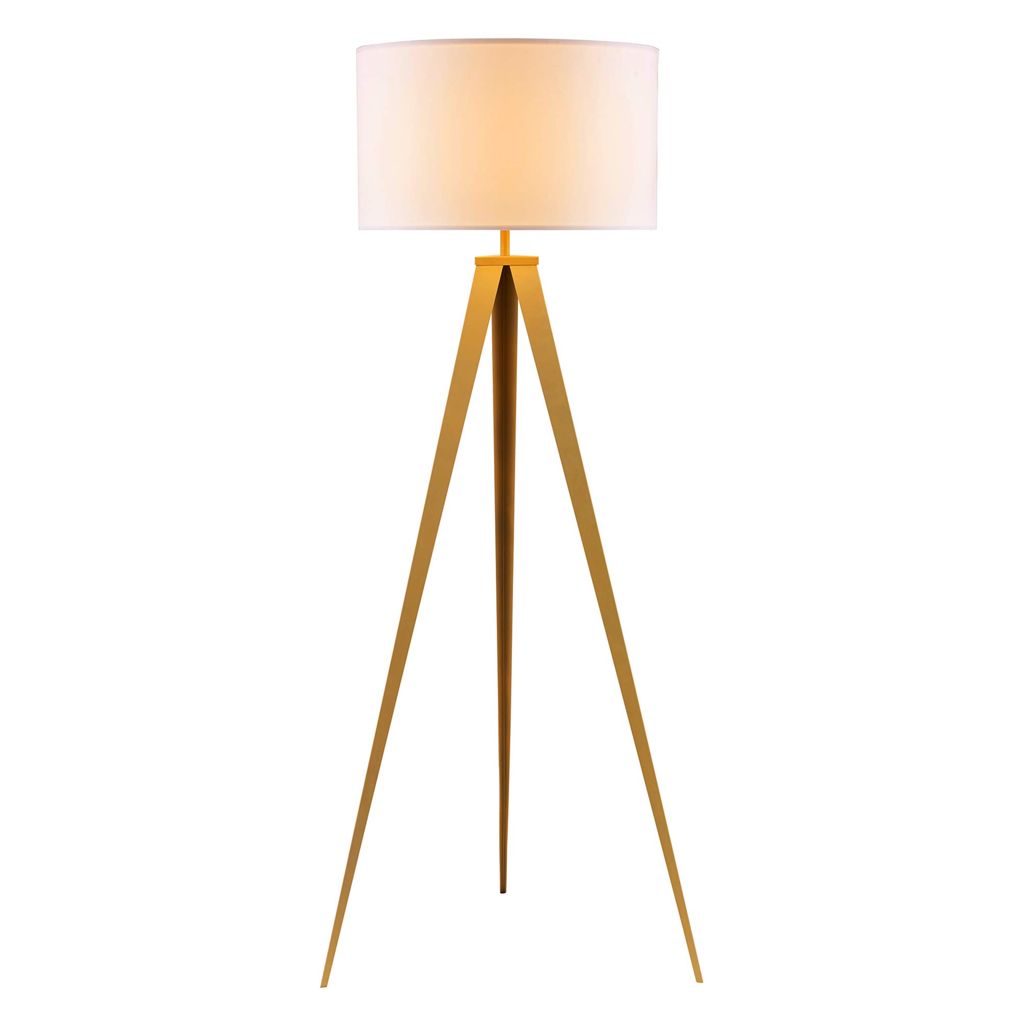 Photo 1 of *May be missing parts* Versanora Romanza Modern LED Tripod Floor Lamp Tall Standing Light with Drum Shade Matte Gold Finish for Living Room Reading Bedroom Office, 62 Inch Height, Gold