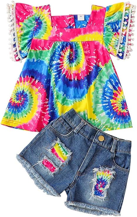 rainbow tie dye denim shorts