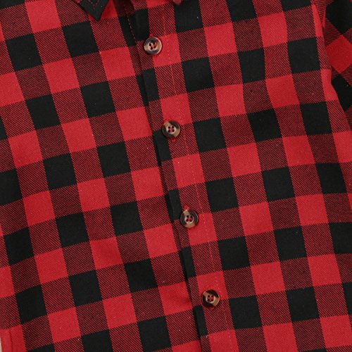 Kids Little Boys Girls Baby Letters Print Long Sleeve Button Down Red Plaid Flannel Shirt (2T, Red)
