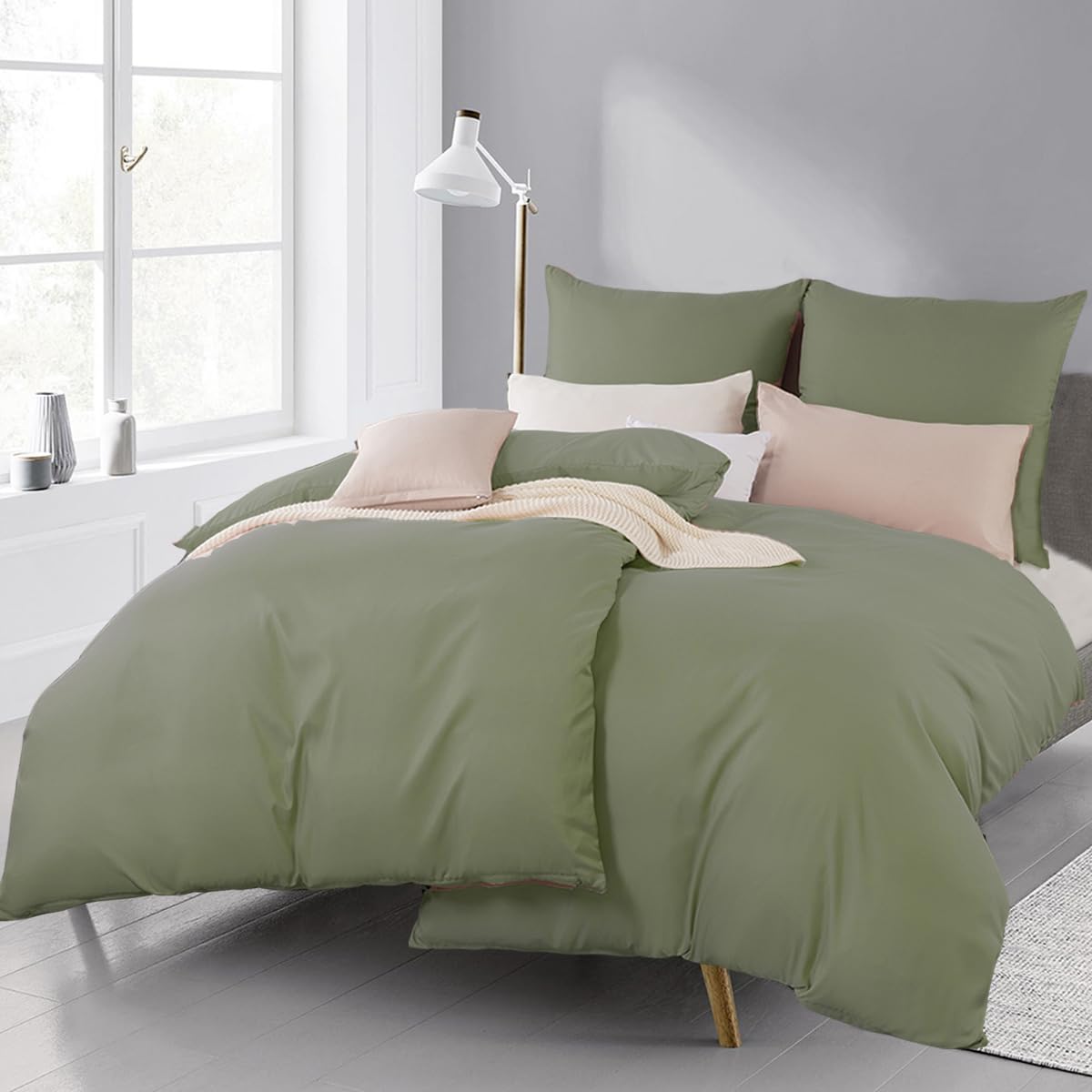 Beqnat Bed Linen 135 x 200 cm 4-Piece Green - Super Soft Single Bedding Duvet Cover 135 x 200 cm 4-Piece Pillowcase 80 x 80 cm Set of 2 Premium Microfibre with Zip