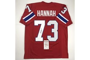 HOFSM.COM HALL OF FAME SPORTS MEMORABILIA Autographed/Signed John Hannah HOF 91 New England Red Football Jersey JSA COA