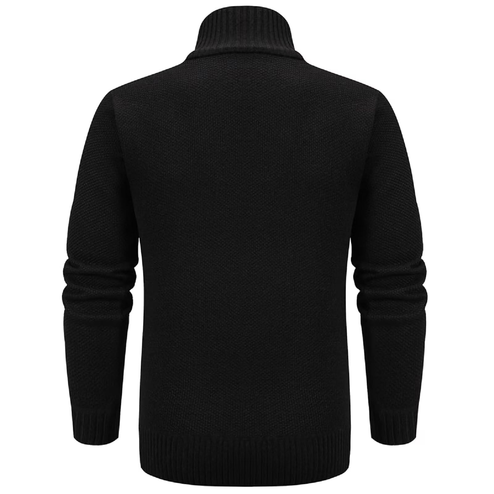 AKuVoL Men's Cardigan Sweaters Full Zip Stand Collar Slim Fit Long Sleeve Knitted Sweater with Pockets Black S