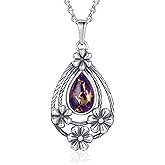 Phyonio Sterling Silver Nature-Inspired Necklace for Women– Flower Butterfly Pendant, Enhanced Turquoise/Moonstone/Opal Inlay - Boho Jewelry Gift for Her