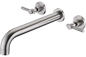 Wall Mount Tub Filler Faucet Brushed Nickel High Flow Bathtub Faucet Two Handles Solid Brass, Long Spout Reach, sumerain