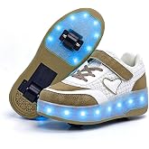 Wooowyet LED Roller Skate Shoes for Kids Boys Girls Light Up Fashion Sneakers Wheels Wheeled USB Rechargeable Hook&amp;Loop