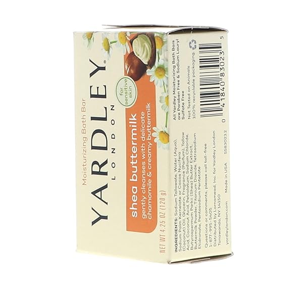 YARDLEY LONDON BATH BARS SOAP FOR SENSITIVE SKIN, SHEA BUTTERMILK – 4.0 OZ