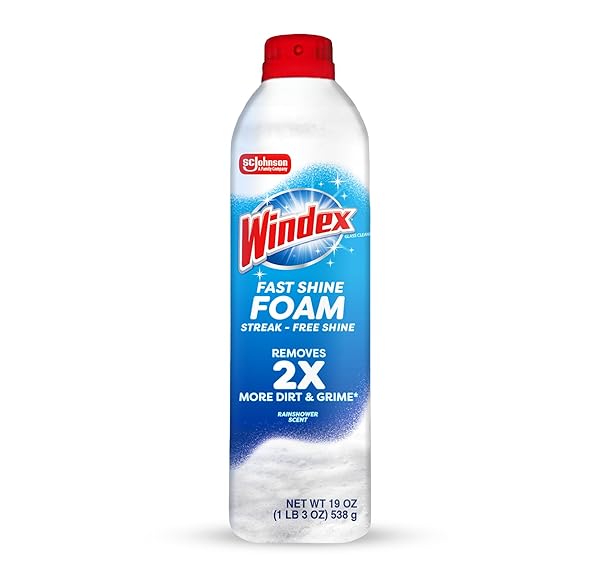 WINDEX FAST SHINE FOAM GLASS CLEANER, NO-DRIP AEROSOL CLEANING SPRAY, 19 OZ.