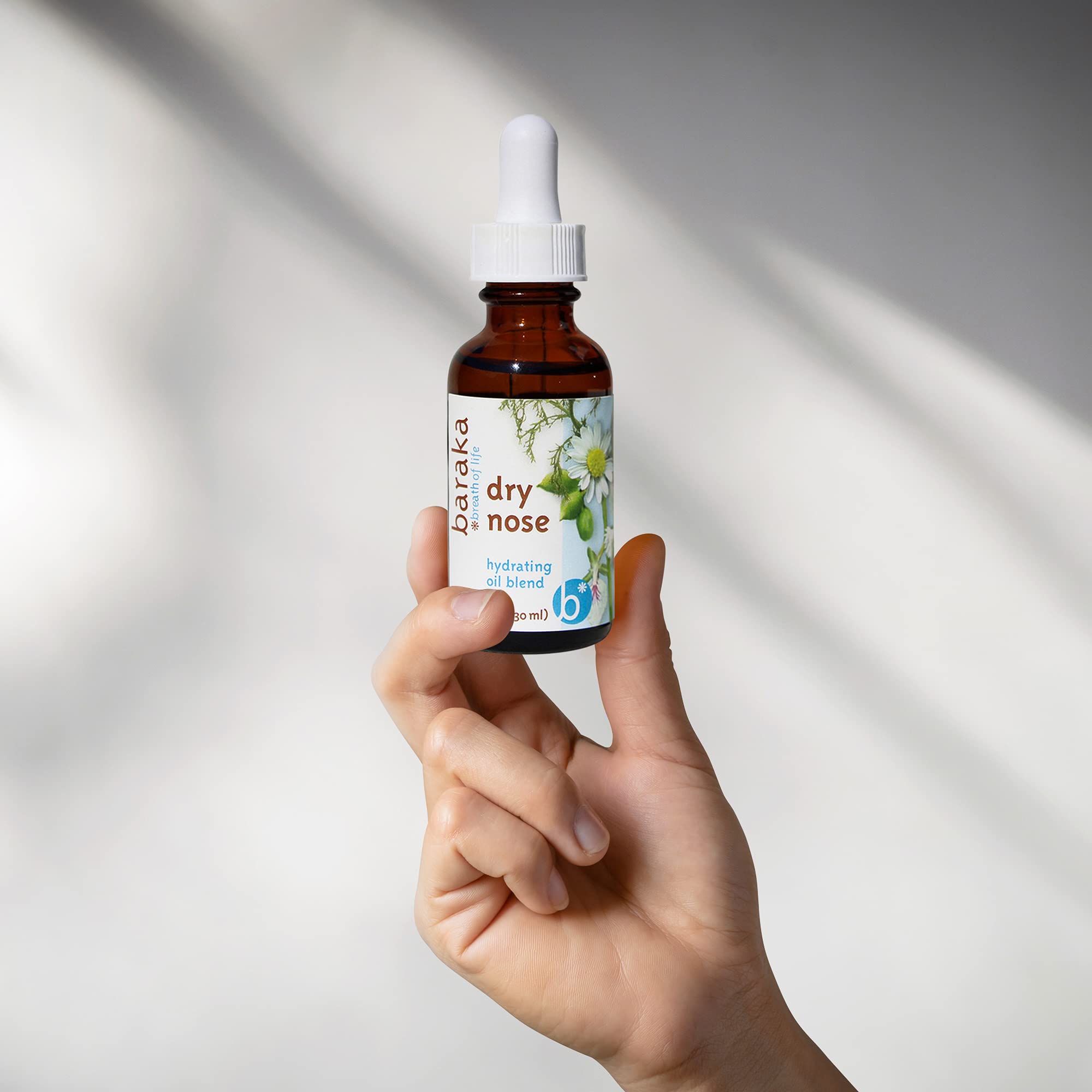 Baraka Dry Nose Nasal Moisturizer - Organic Essential Oils (Cardamom, Everlast, German & Roman Chamomile) in Sesame Oil Base - Hydrating Sinuses & Dry Nose - (1 oz Dropper Bottle)