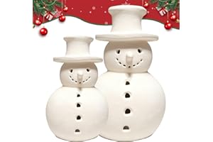HZMRLSB Terracotta Snowman Decor, Christmas Handmade Figurines Decorations, White Clay Winter Decor for Holiday Table Ornaments, Rustic Unique Style for Home Indoor & Outdoor(S+M)