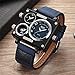 PHCOOVERS OULM 3595 Men's Military Sport Multi Time Zone Canvas Band Quartz Square Dial Watch-Dark Blue Antique