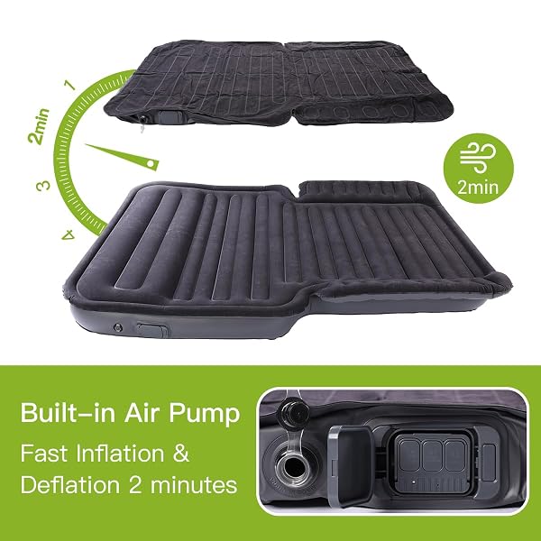 SUV AIR MATTRESS WITH WIRELESS REMOVABLE 3-IN-1 BUILT-IN PUMP & MATTRESS ‘WINGS’ | 7-INCH HEIGHT CAR MATTRESS FOR MID/LARGE SUVS, TRUCKS, MINIVANS, SUPPORTS 660LBS – IDEAL FOR ROAD TRIPS & CAMPING