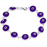 Protection Good Luck Amulet Turkish Translucent Glass Bead Evil Eye Bracelet For Women Teen Gold Plated .925 Sterling Silver Red Yellow Orange Blue Green White Pink Black Multicolor 7-7.5 Inch