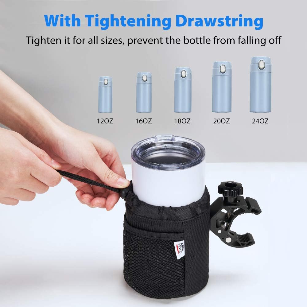 kemimoto Bar Cup Holder, Oxford Fabric Drink Cup Can Holder with Drain and Alligator Clip for Motorcycle, ATV, Scooter, Marine Boat, Kayak, Bike, Wheelchair, Walker, Golf Cart, RV, Camper, Desk: Automotive