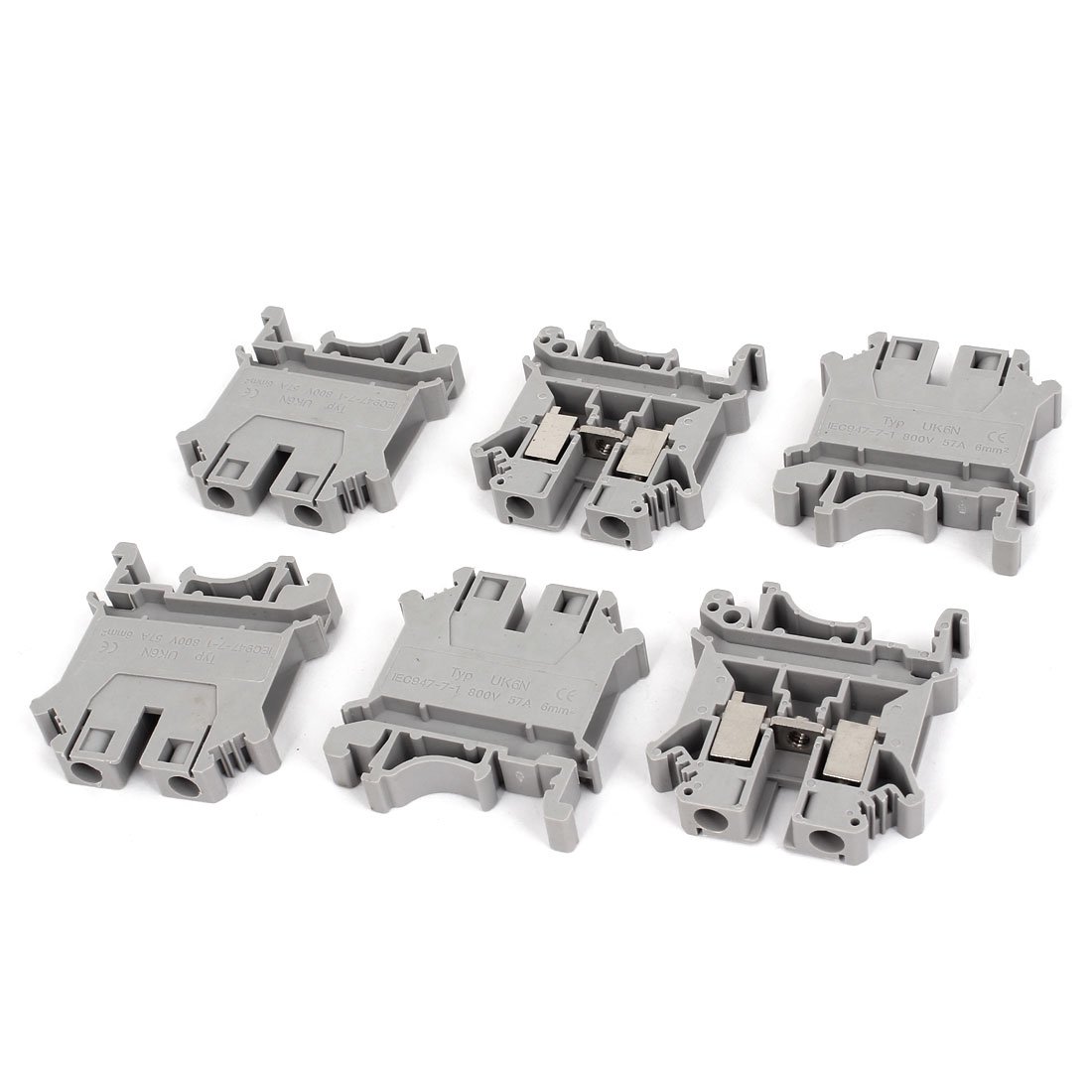 Sourcingmap a14120800ux0422 57A 2 UK6N DIN Rail Terminal Block Connector, 800V, 6 Piece, 6 mm, Gray