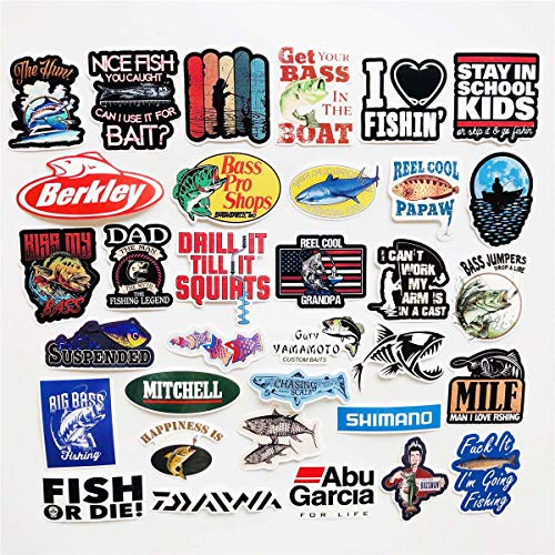 50PCS Fishing Stickers Waterproof Laptop Stickers Car Bicycle Suitcase Computer Water Bottle Mobile Phone Stickers Water Resistant Decals (Fishing)
